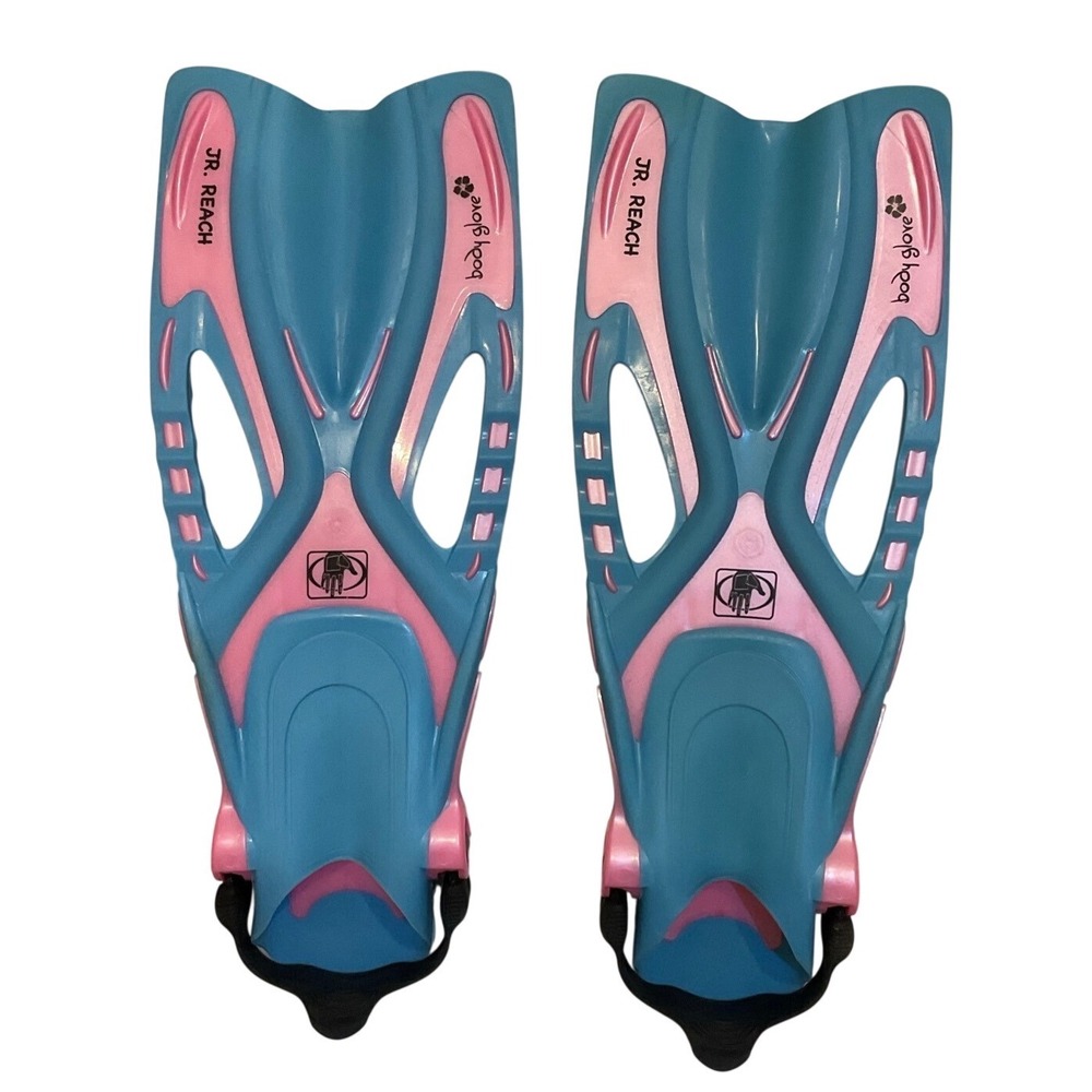 Body Glove Jr‎ Reach Swim Fins Teal Pink Adjustable Kids Snorkel Flippers w/ Bag
